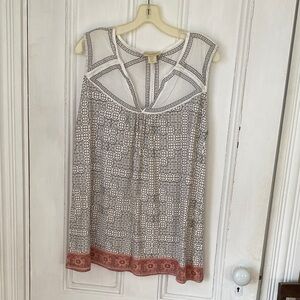 Anthropologie Cream and Rust Printed Sleeveless Tank
